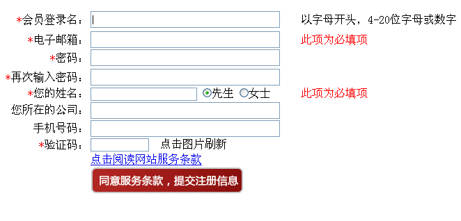 js表单验证制作会员注册表单验证提交表单效果