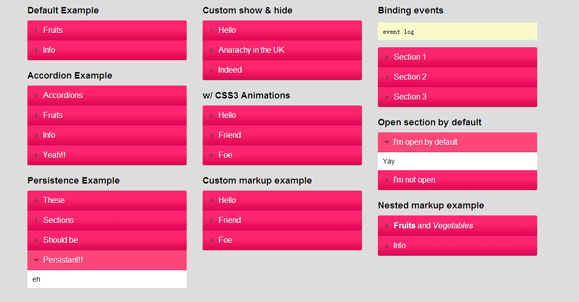 jquery+css3多种折叠手风琴效果